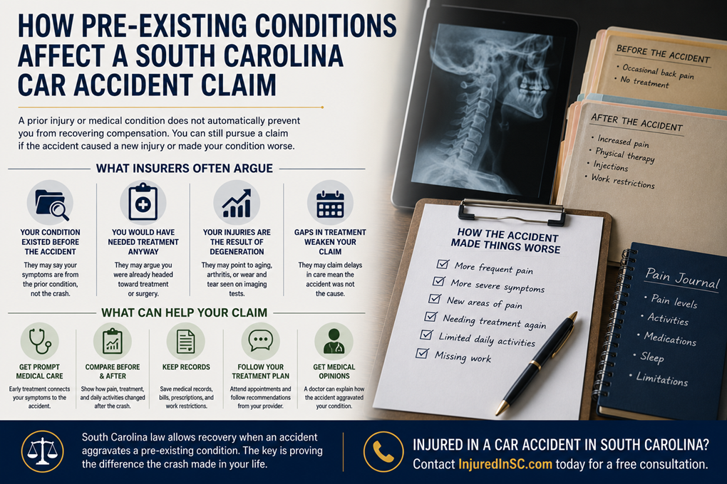 How pre existing conditions affect car accident claims in South Carolina