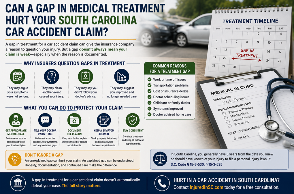 Can a Gap in Medical Treatment Hurt Your South Carolina Car Accident Claim?