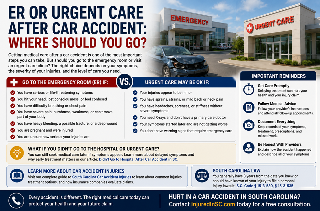 Emergency Room or Urgent Care After a Car Accident in South Carolina: Where Should You Go?